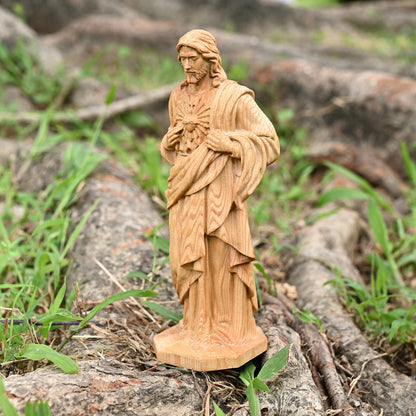 Wooden plaque,Sacred Heart of Jesus Catholic Jesus Statue,Beech hand carved,family wall,Christian Art