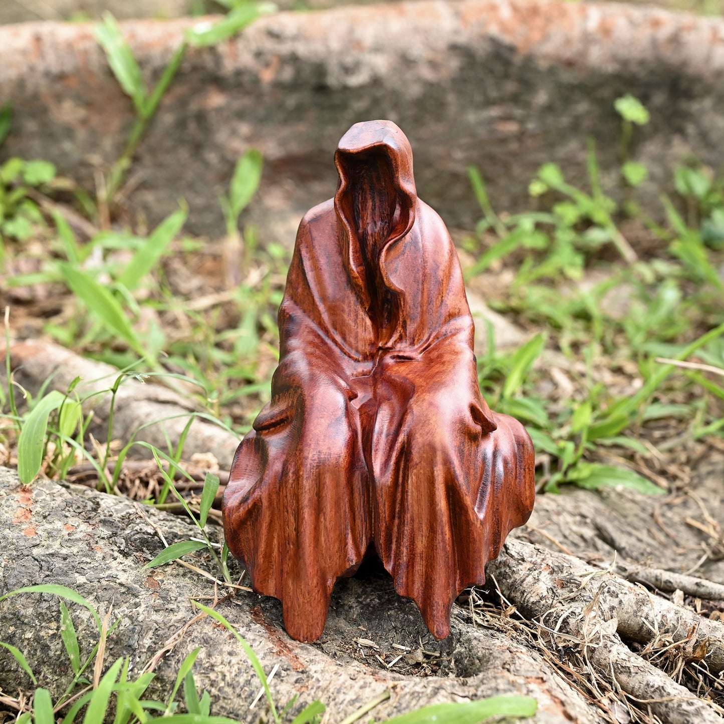 Wood carving statue,Gothic Ghost Seated Sculpture,ornament christian,Religious Icon