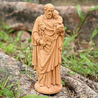 Wood carving statue,Saint Joseph Holding Baby Jesus,nativity scene,christmas gift,Guardian Angel