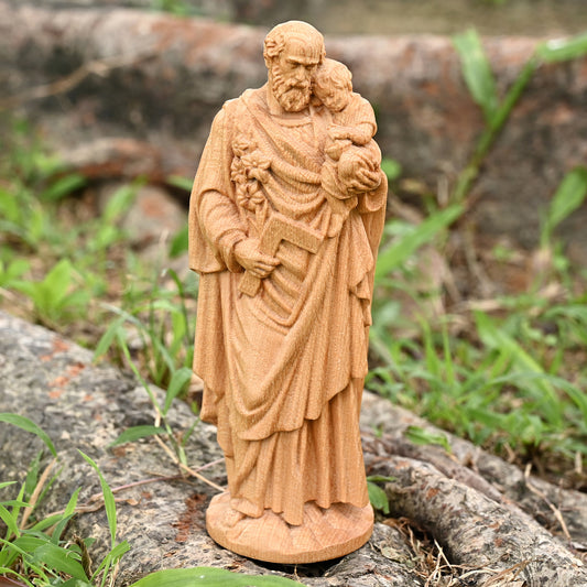 Wood carving statue,Saint Joseph Holding Baby Jesus,nativity scene,christmas gift,Guardian Angel
