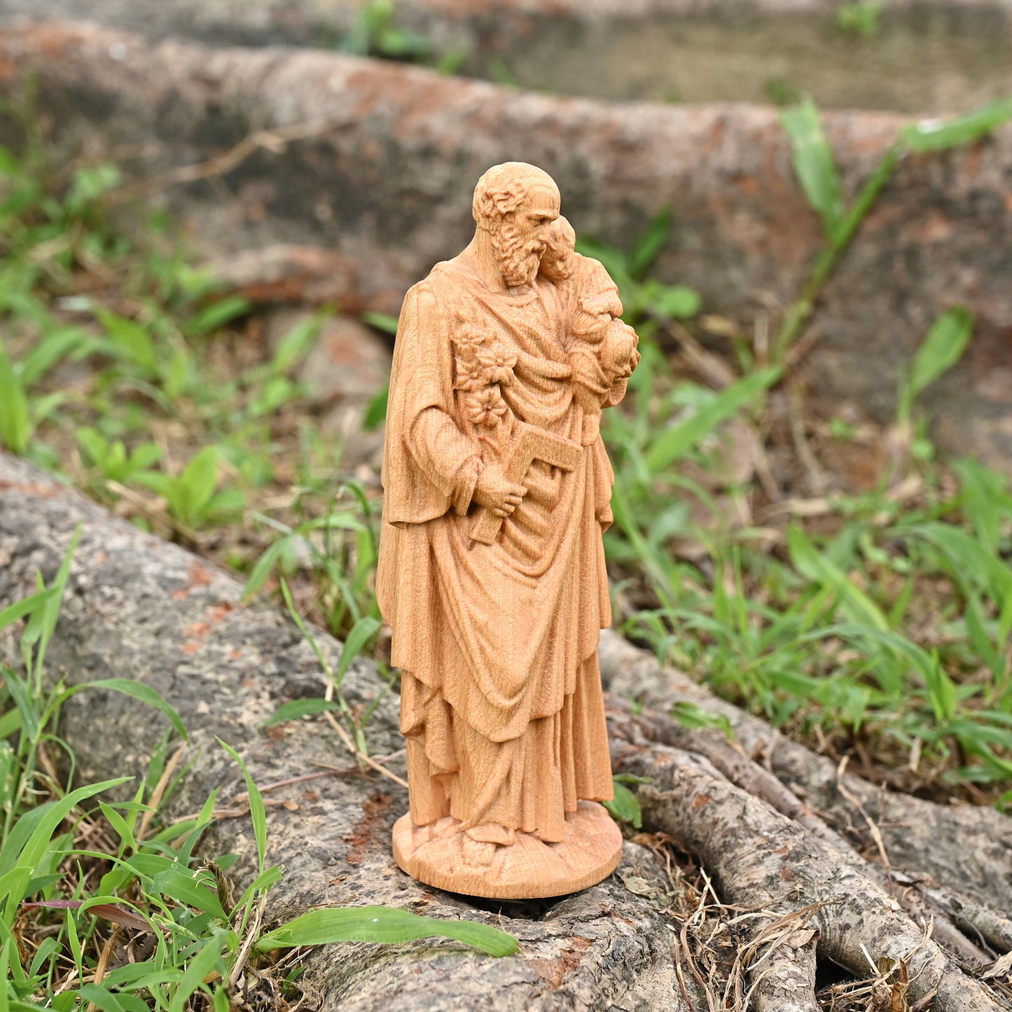 Wood carving statue,Saint Joseph Holding Baby Jesus,nativity scene,christmas gift,Guardian Angel