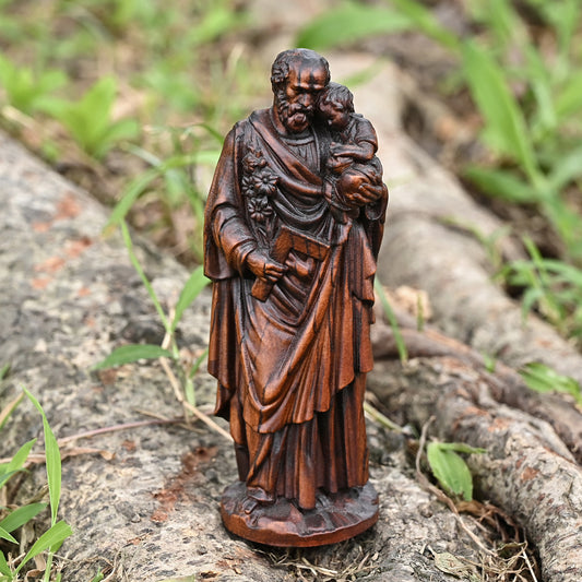 Wood carving statue,Saint Joseph Holding Baby Jesus,nativity scene,christmas gift,Guardian Angel