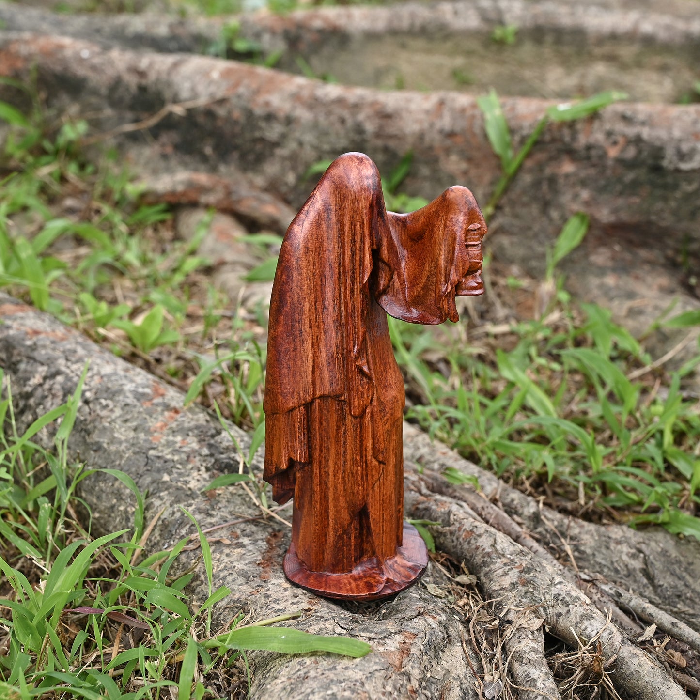 Round Wood Carving,Guardian of the Ghost Lantern,Beech wood carved,tabletop ornament,,catholic religious