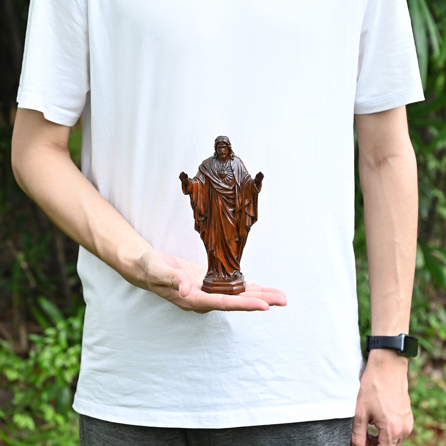 Boxwood wood carving, Sacred Heart prayer,religious catholic saint image, Christian altar decoration