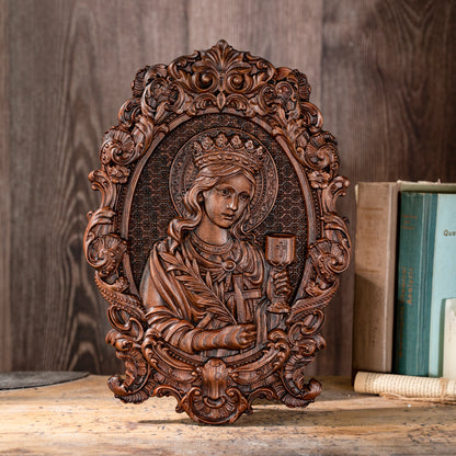 St. Barbara, patron saint of artillery,wood sculpture,Religious Wood carving,Christian Art