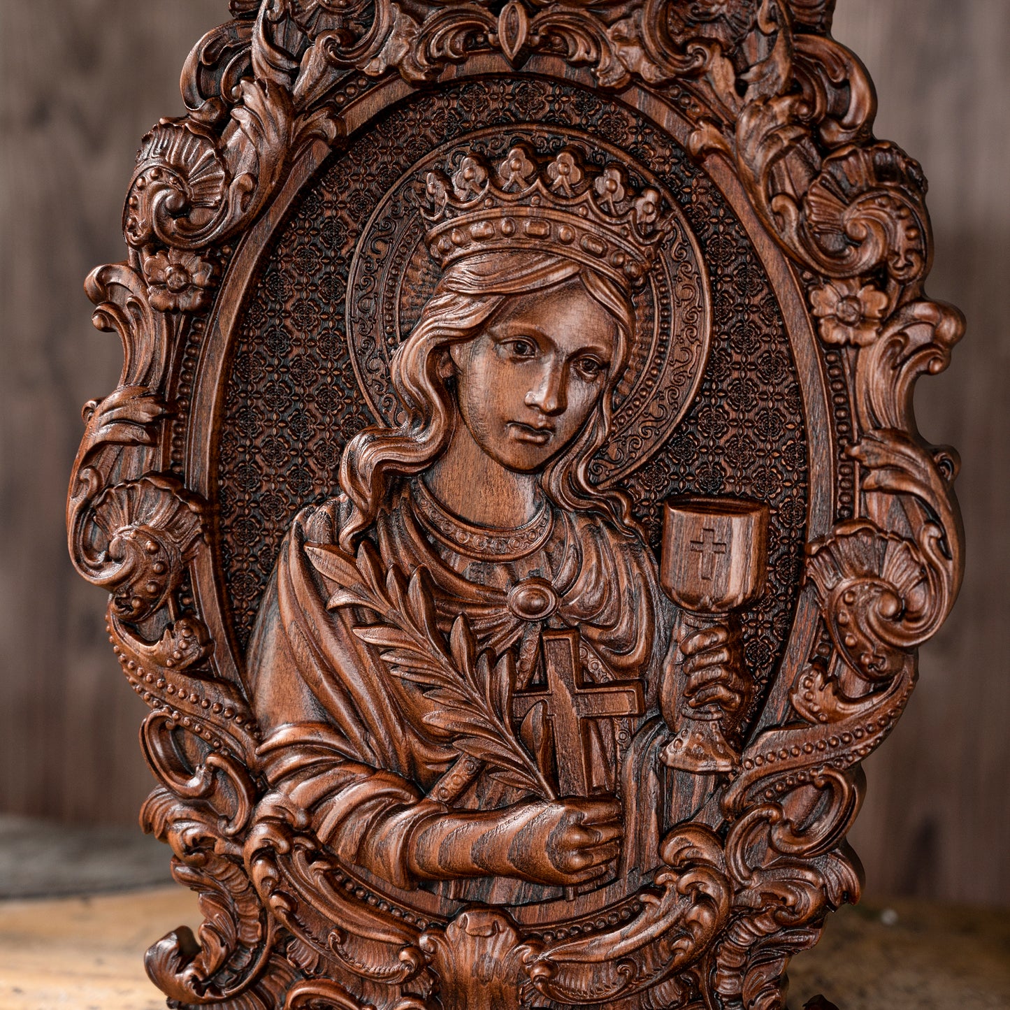 St. Barbara, patron saint of artillery,wood sculpture,Religious Wood carving,Christian Art