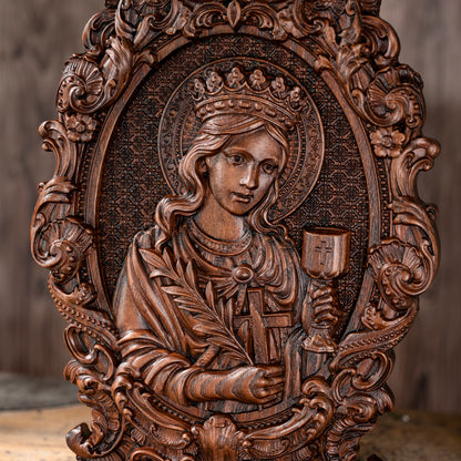 St. Barbara, patron saint of artillery,wood sculpture,Religious Wood carving,Christian Art