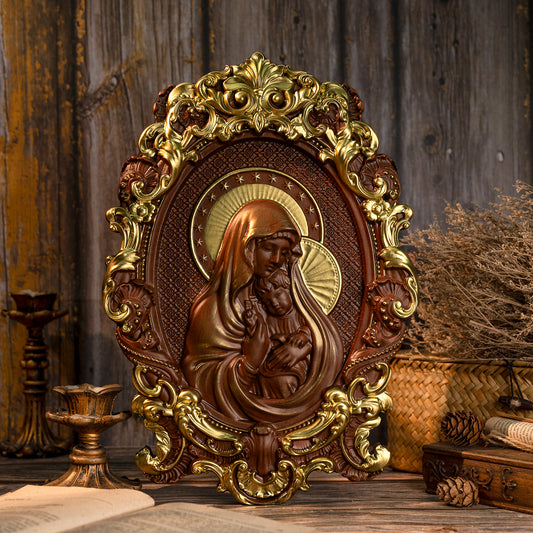 Mother Mary with Baby Jesus Wood Carving Decor,tabletop arrangement,gift cross,Blessed Virgin Mary