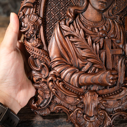 St. Barbara, patron saint of artillery,wood sculpture,Religious Wood carving,Christian Art