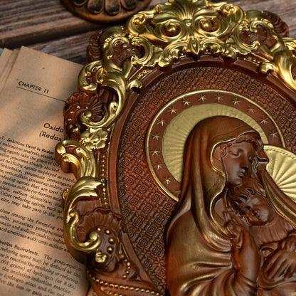 Mother Mary with Baby Jesus Wood Carving Decor,tabletop arrangement,gift cross,Blessed Virgin Mary